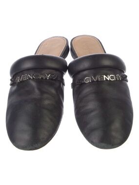 Givenchy Black Leather Logo-Trim Slide Mules
